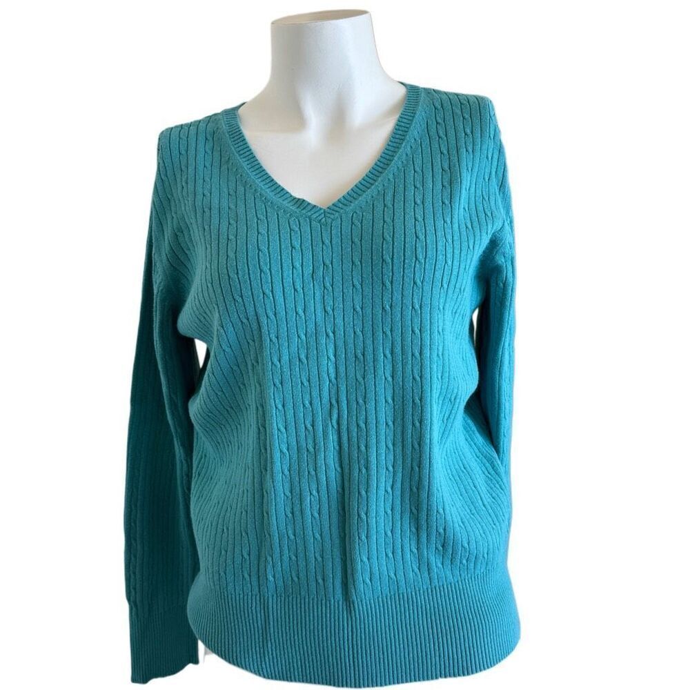 Cherokee XL women’s green textured sweater shirt  v-neck teal 100% cotton